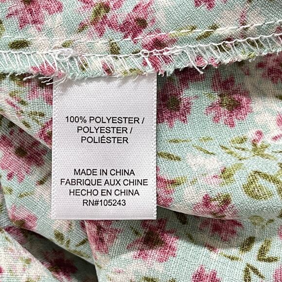 Bobeau Top Plus 2X Green Pink Floral Twist Front Cottage Fairy Short Sleeves - Picture 5 of 7